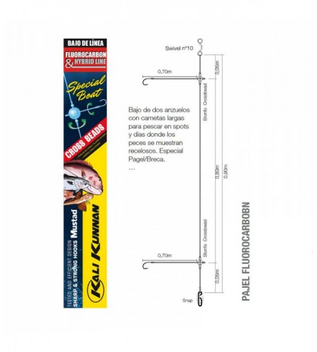 Terminale Bolentino Fluorocarbon 2 Ami Sparidi Amo CHINU 2 MM 0,40-0,35