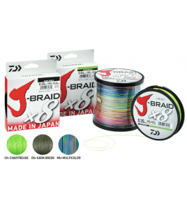 Trecciato DAIWA J-BRAID X8 0,22 MM Colore CH - CHARTREUSE 300 MT 37,5 LB 17 KG 