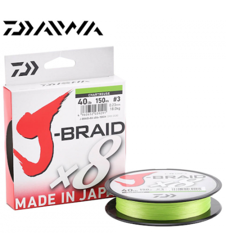 Trecciato DAIWA J-BRAID X8 0,20 MM Colore CH - CHARTREUSE 300 MT 29 LB LB 13 KG