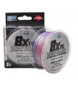 ASSO PE 8X LIGHT GAMES 30 LB PE 1,5 MM 0,205 TRECCIATO MULTICOLOR MT 300