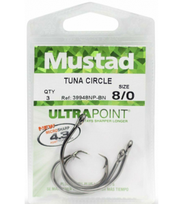 AMO MUSTAD TUNA CIRCLE WIDE GAP HOOK IN LINE 2X STRONG 6/0 CONFEZIONE 5 PEZZI