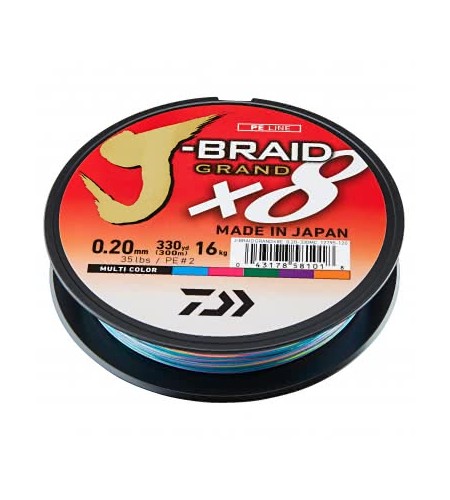 Trecciato DAIWA J-BRAID GRAND X8 0,24 MM Colore MULTI 300 MT LB 49 LB 22 KG