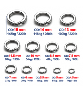 SPLIT RING ZFA MISURA 9 + KG 68 LB 150 CONFEZIONE DA 5 PEZZI